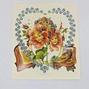 Vintage 1985 Merrimack Die-Cut Pop Up Valentine Stand-Up Card Floral Cherubs 3D
